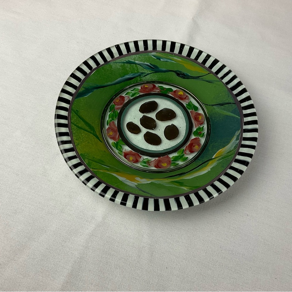 MacKenzie-Childs Green and Black Striped Plate